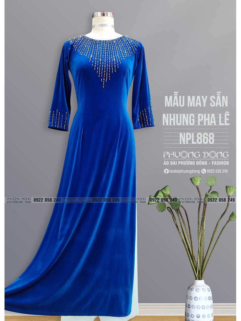 Áo Dài Bà Sui Nhung Đính Đá Pha Lê Cao Cấp NPL868